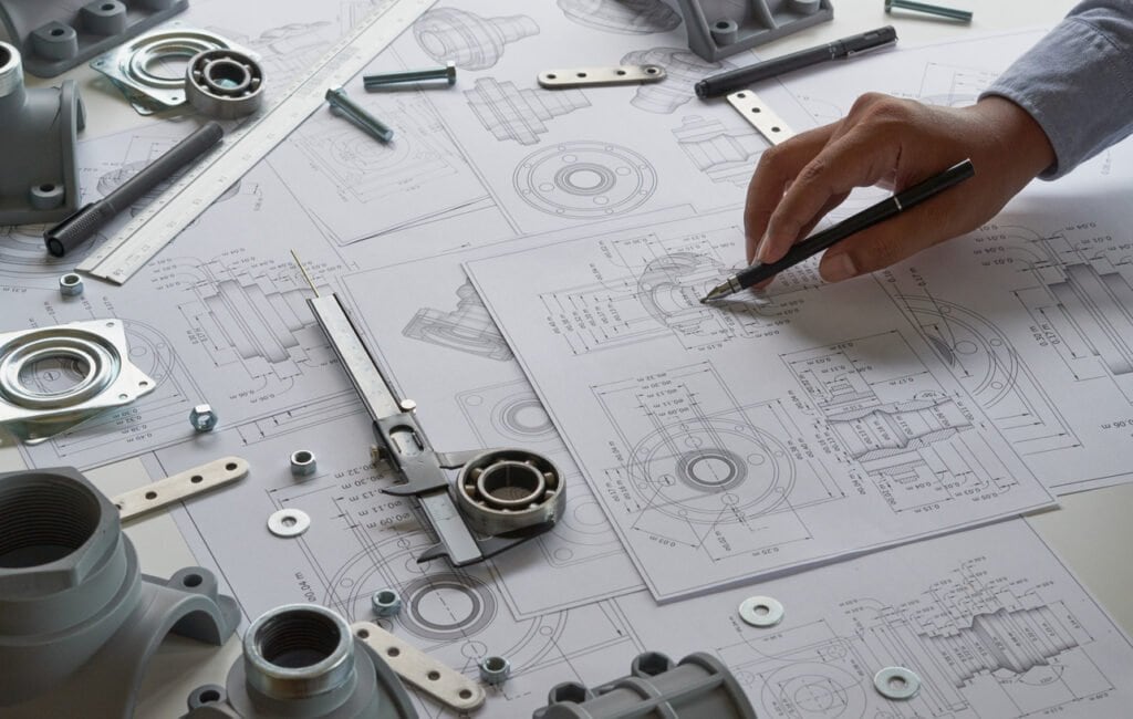 Engineering technical drawings with manufactured sheet metal components