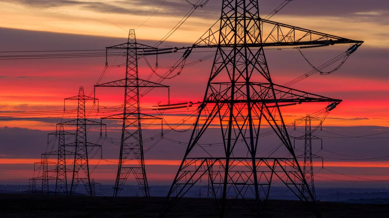 High-voltage electricity transmission pylons in UK energy sector