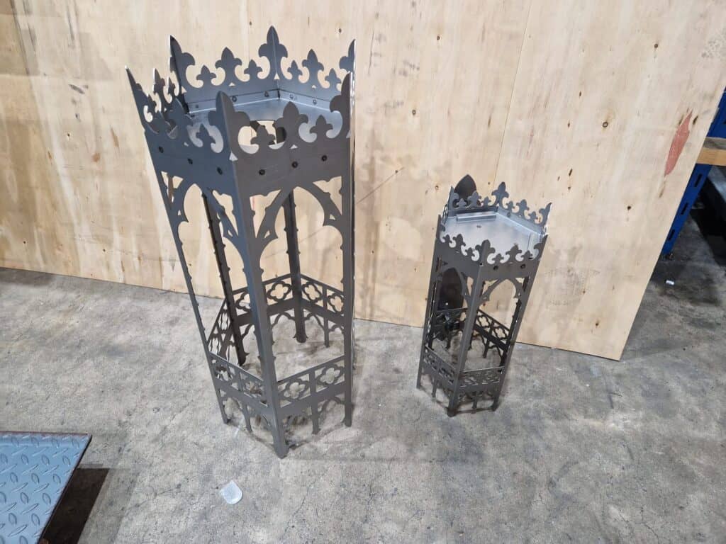 Custom metal lighting braziers manufactured for film and TV movie props