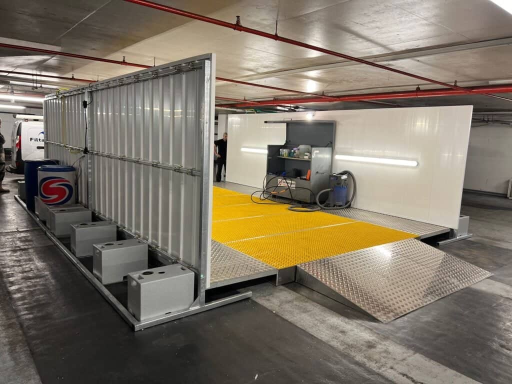 Aluminium tread plate ramp installed at commercial car wash station